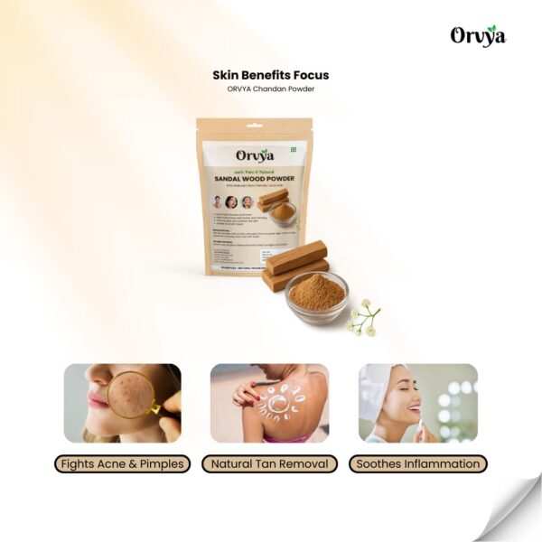 Orvya Sandal Wood Powder, 100% Pure & Natural, For Glowing Skin & D-Tan Face Pack - Image 2