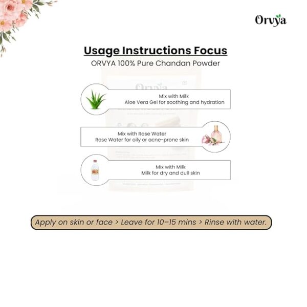 Orvya Sandal Wood Powder, 100% Pure & Natural, For Glowing Skin & D-Tan Face Pack - Image 3