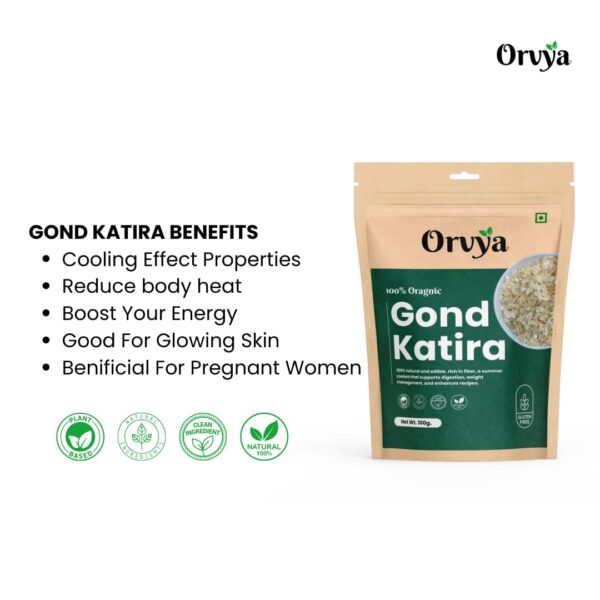Orvya Organic Gond Katira, Gond Katira 100gm, Pure Organic Edible Gum Tragacanth Gum Gond - Image 3