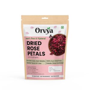 Orvya Dried Rose Petals, 100% Pure Natural Sun-Dried, for Skin Care, Hair Masks, Herbal Tea