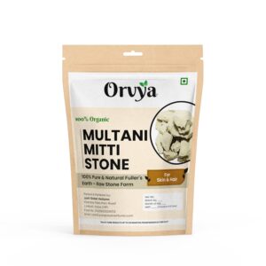 Orvya Multani Mitti Stone | 100% Pure & Natural Fuller's Earth | Raw Stone Form for Face, Skin & Hair Care | Tan Removal, Oil Control, Exfoliator | Resealable Pouch