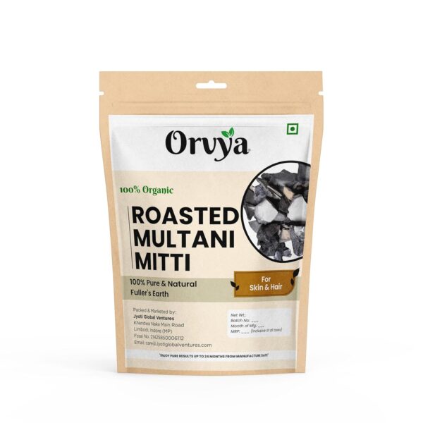 Orvya 100% Organic Roasted Multani Mitti | Pure Fuller's Earth Raw Stone Form for Skin & Hair Care | Natural Face Pack, Acne & Tan Removal, Exfoliator